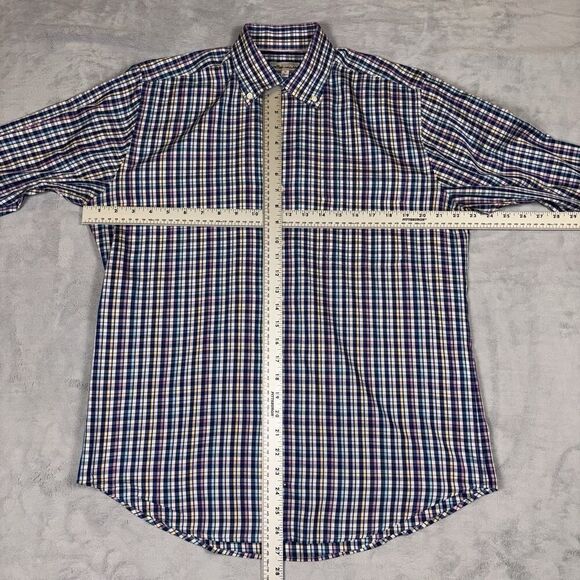 Peter Millar Button Down Shirt Men’s Size M Cotton Silk Blue Plaid - Picture 5 of 7